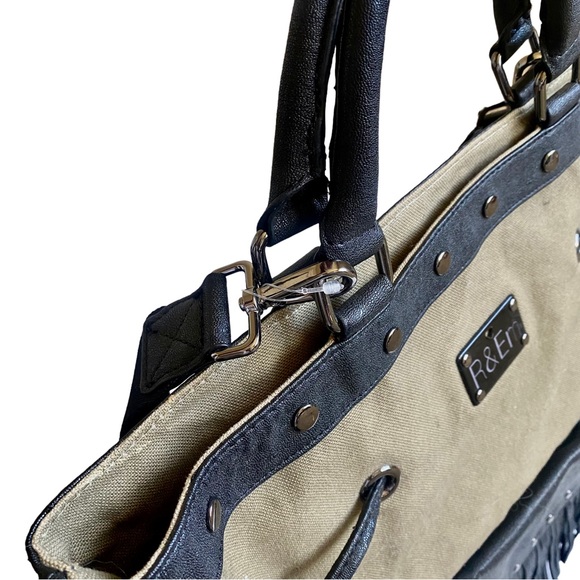 R&EM Rebecca Minkoff Canvas Vegan Leather Tote Bag - Picture 5 of 11